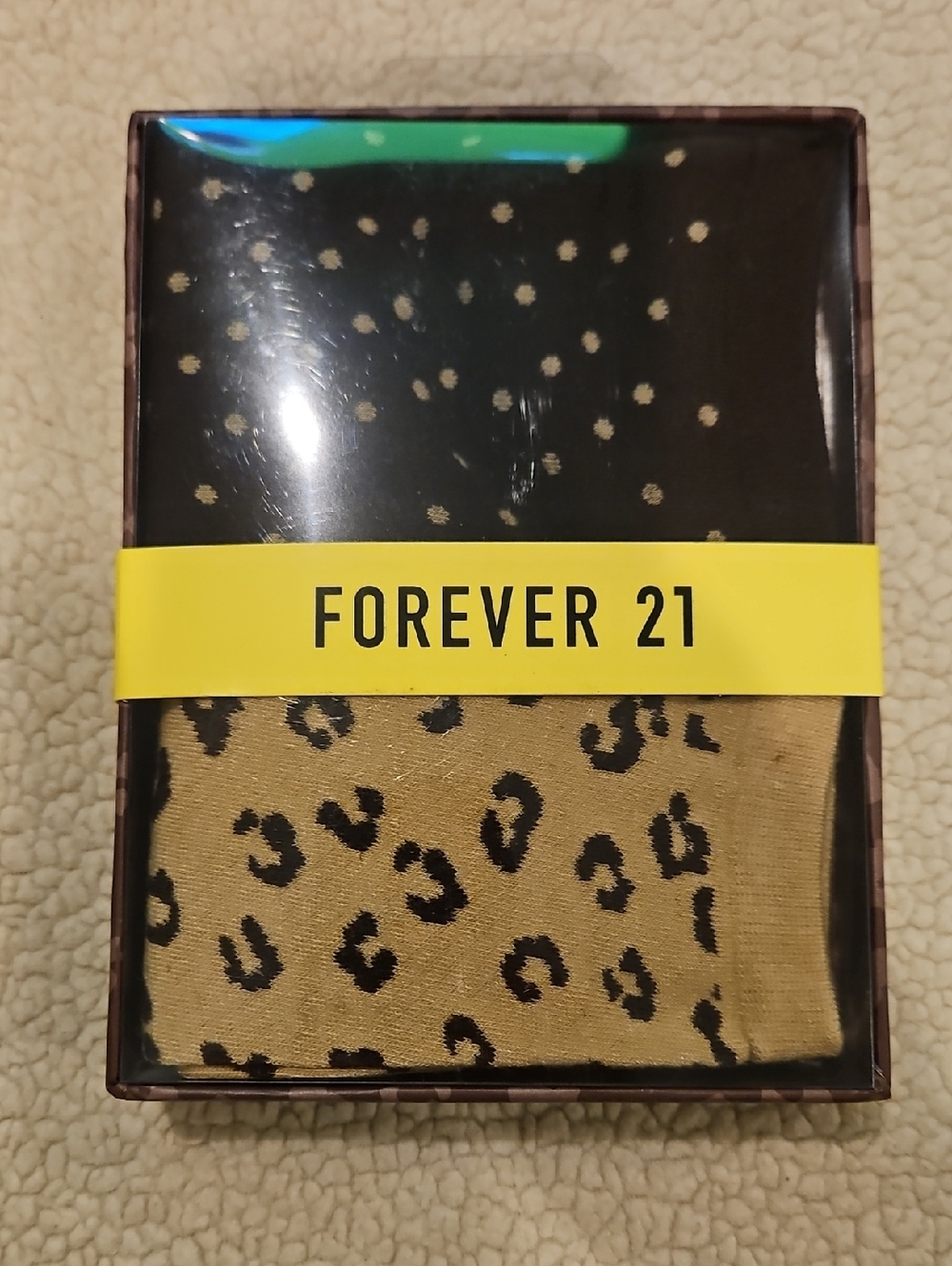 Free With 20$ Minimun Purchase. Forever 21 Leopard Dot Combo Socks - Brown Tan